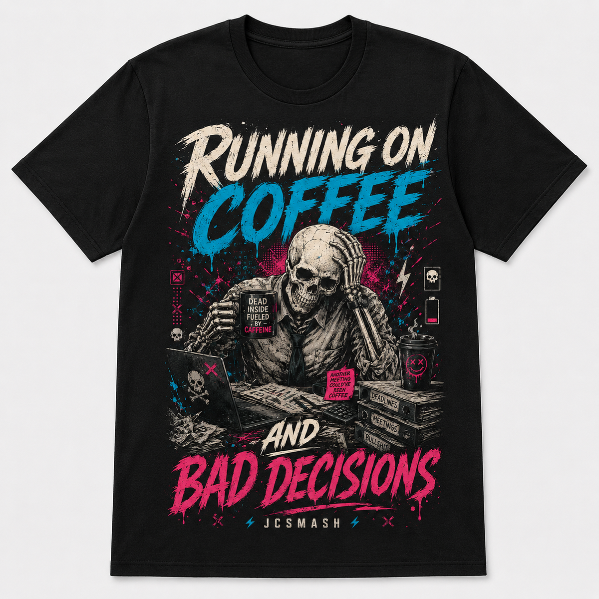 caffeine coffee graphic T-shirt on black