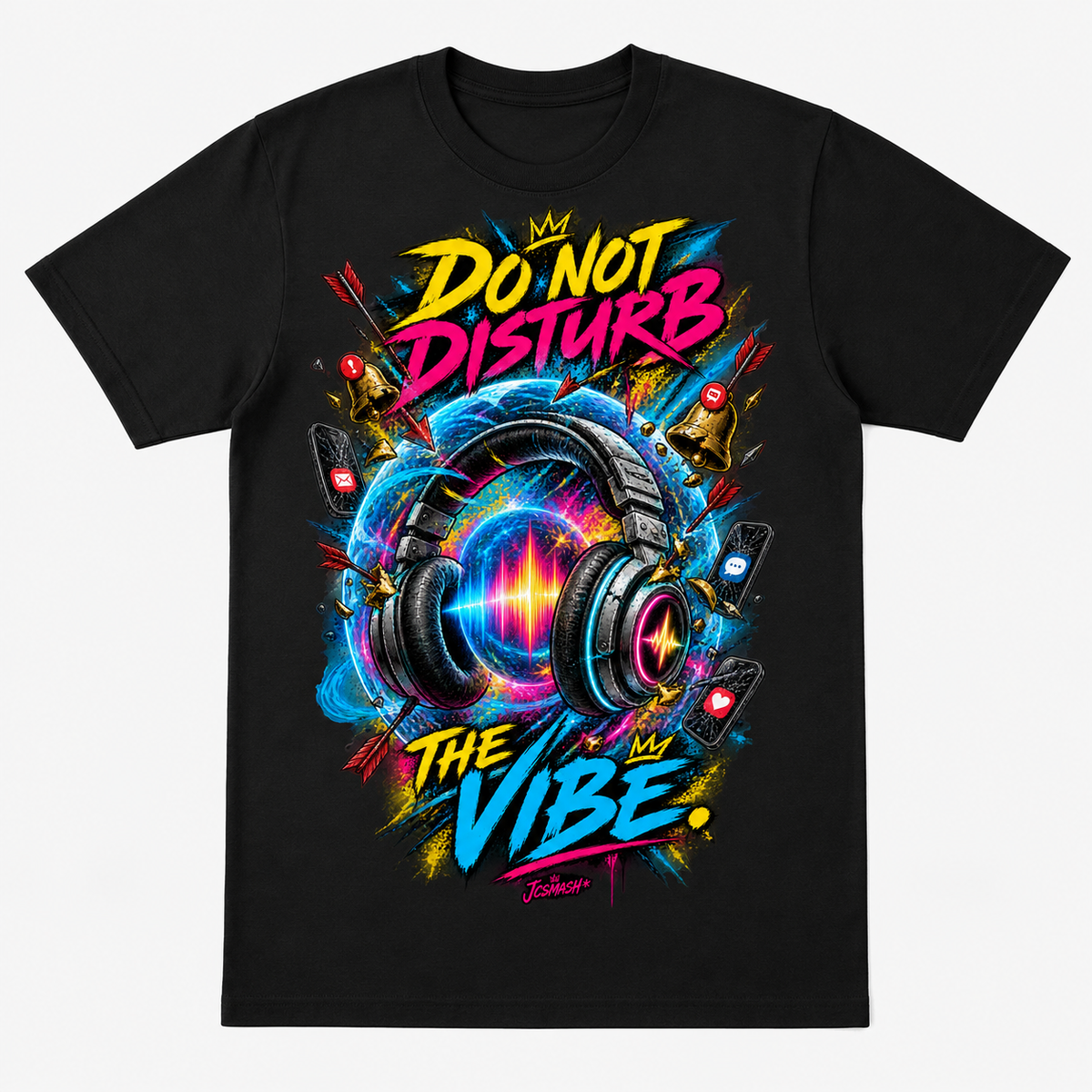 Do Not Disturb the Vibe graphic T-shirt on black