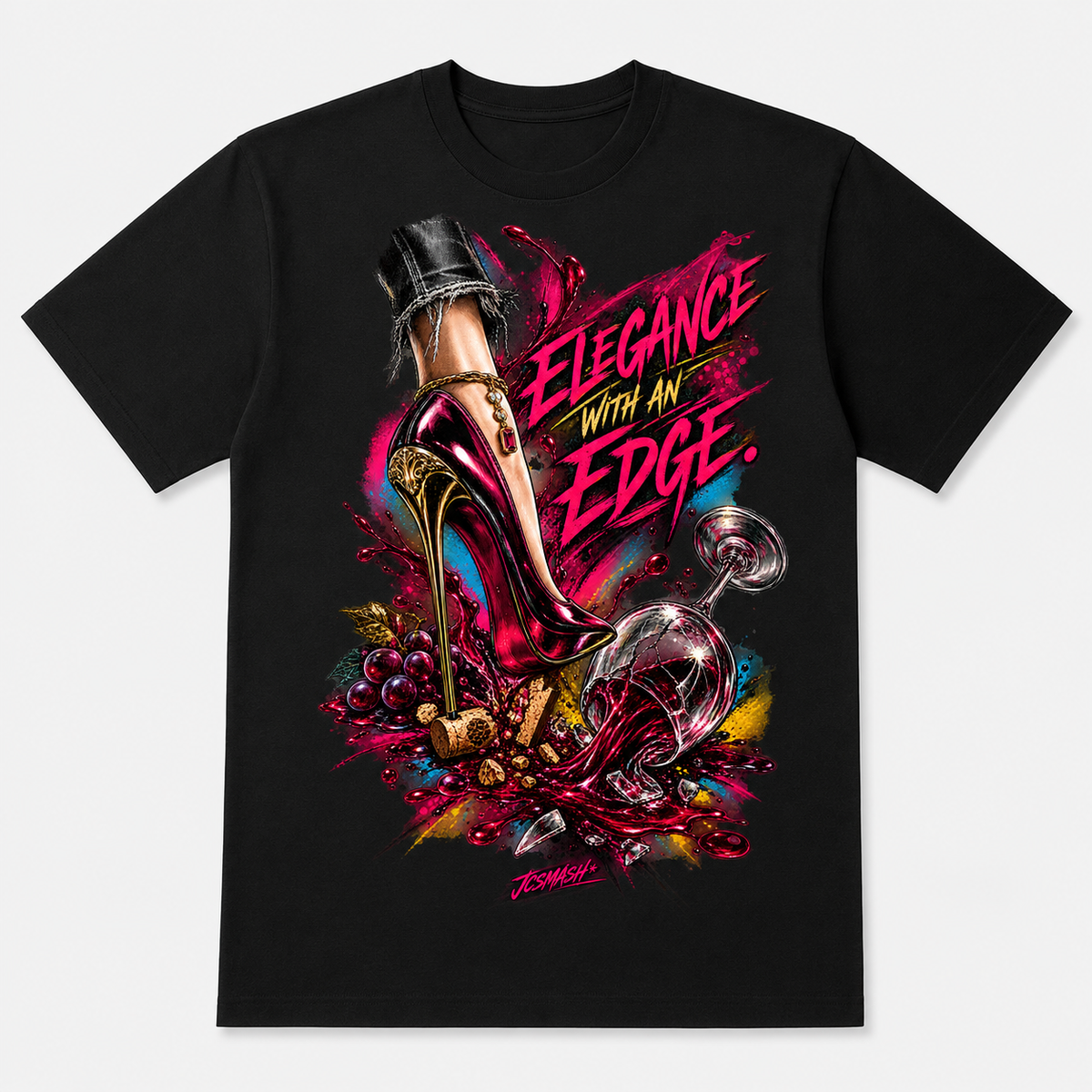 Elegance With an Edge graphic T-shirt on black