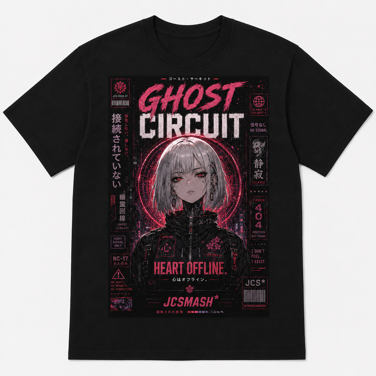 Ghost Circuit Heart Offline graphic T-shirt on black