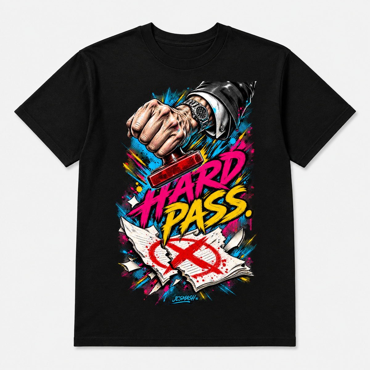 Hard Pass graphic T-shirt on black