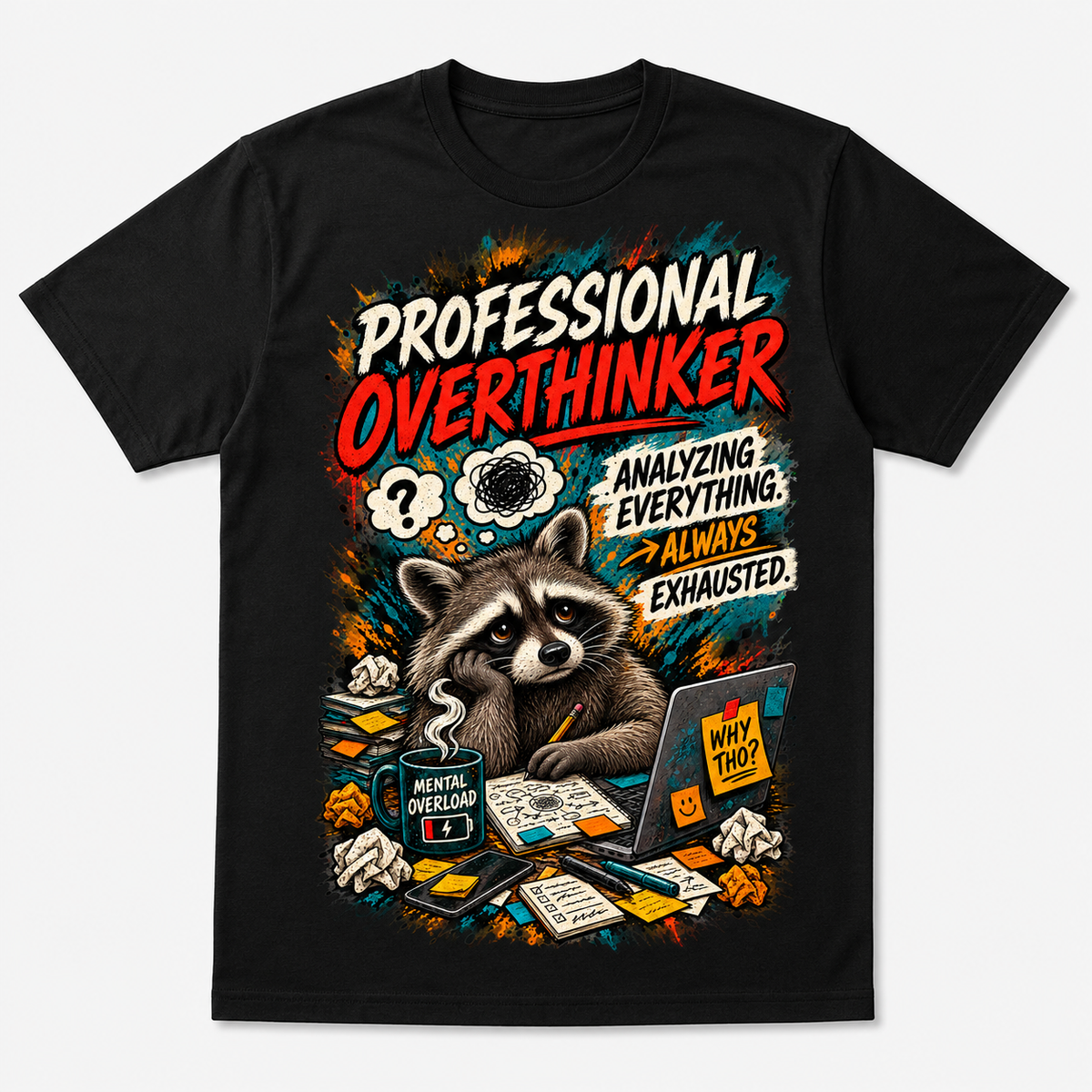Professional Overthinker graphic T-shirt on black