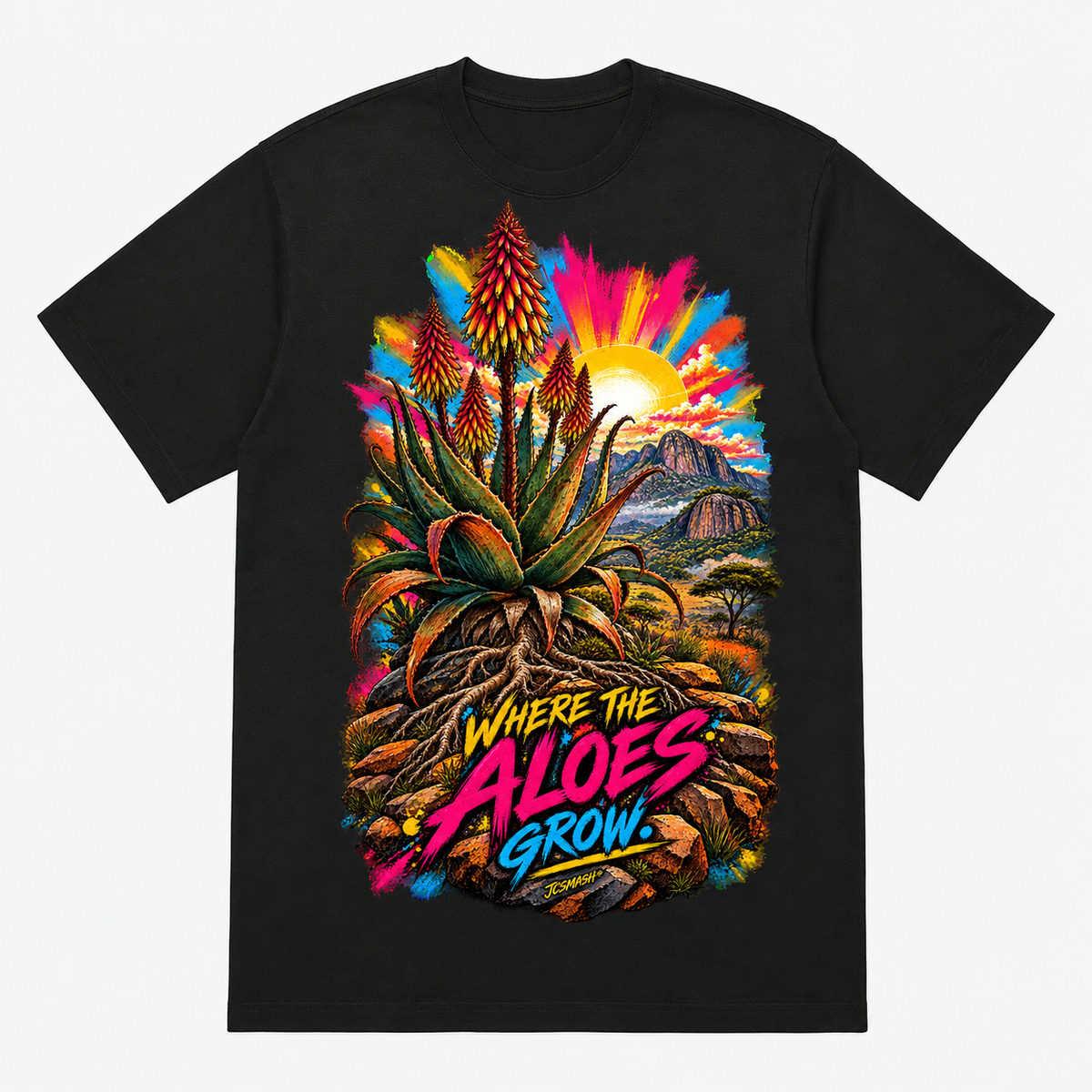 Where the Aloes Grow graphic T-shirt on black