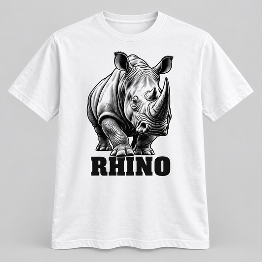 Rhino - Bold Wild graphic T-shirt on white