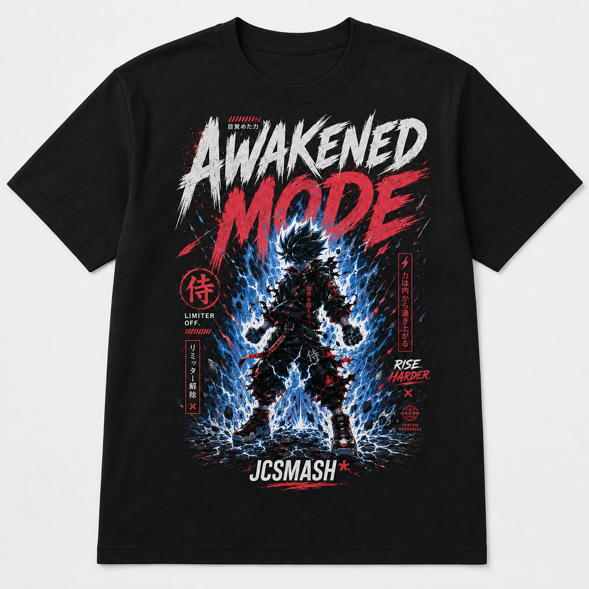 Awakened Overdrive Warrior graphic T-shirt on black
