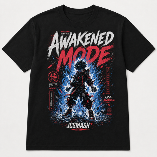 Awakened Overdrive Warrior graphic T-shirt on black
