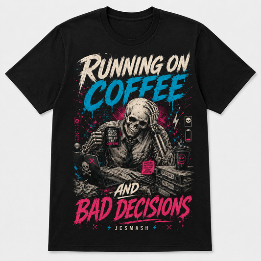 caffeine coffee graphic T-shirt on black
