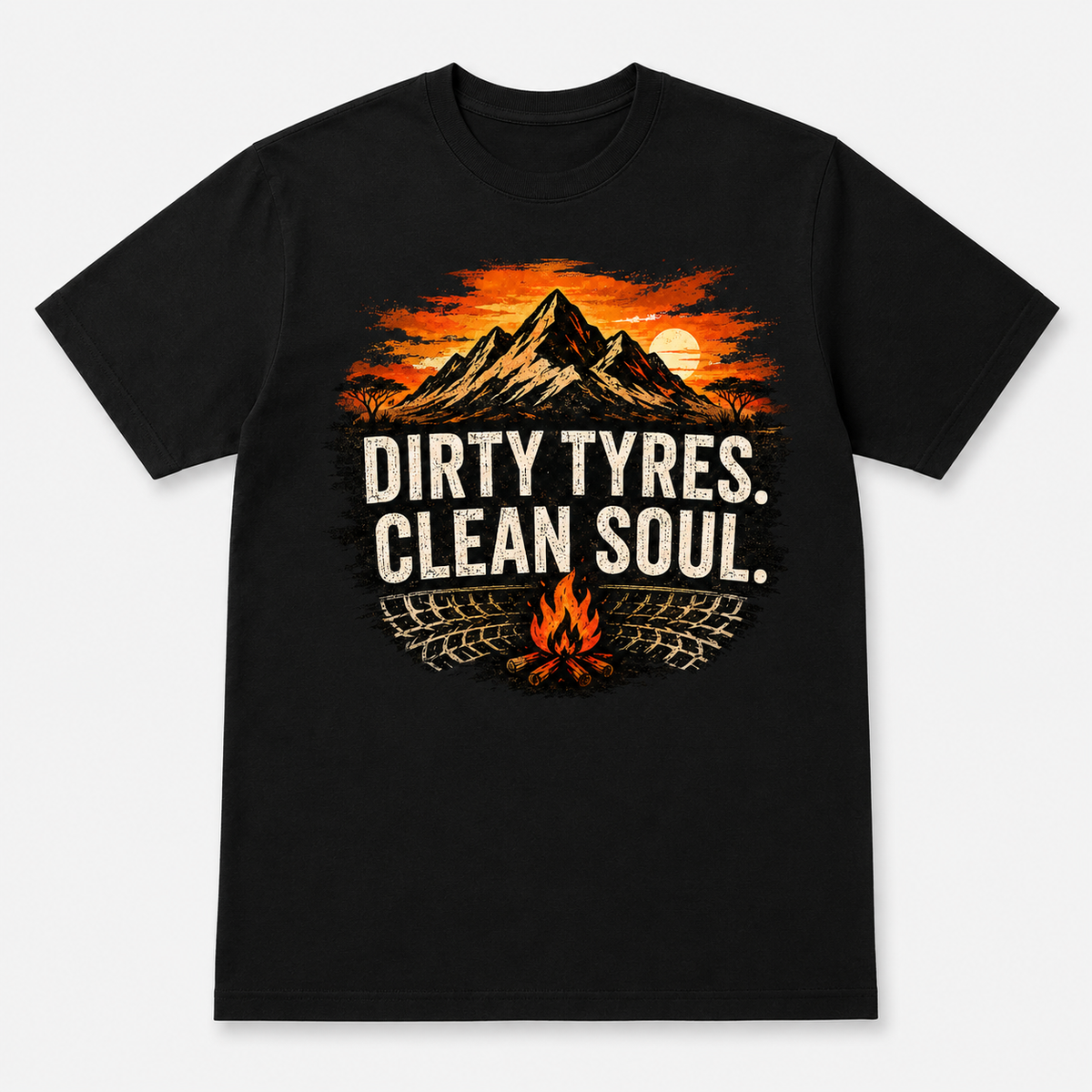 Dirty Tyres, Clean Soul graphic T-shirt on black