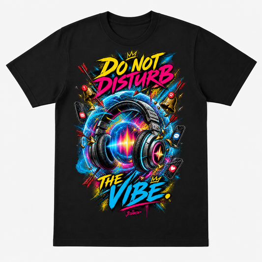 Do Not Disturb the Vibe graphic T-shirt on black