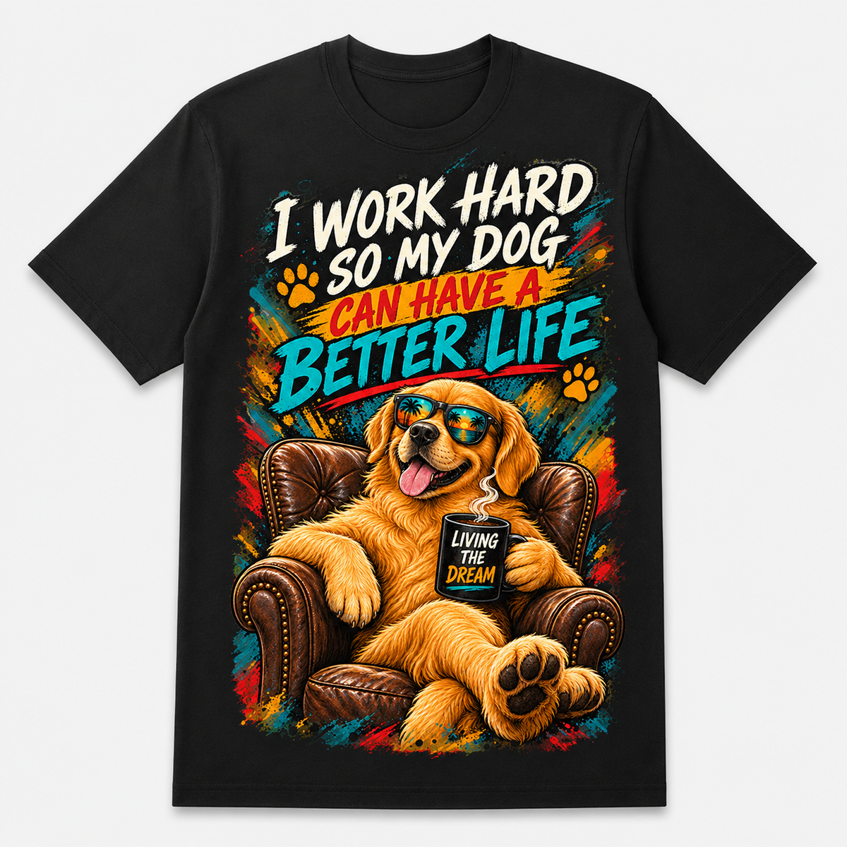 Dog lover graphic T-shirt on black