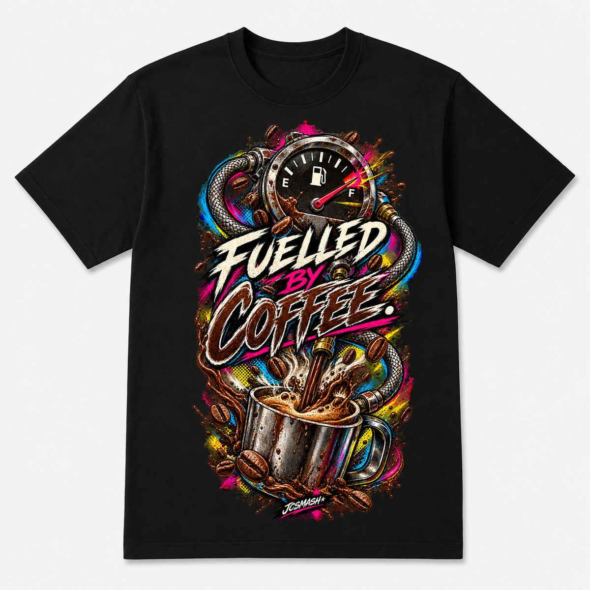 Fuelled by Coffee graphic T-shirt on black