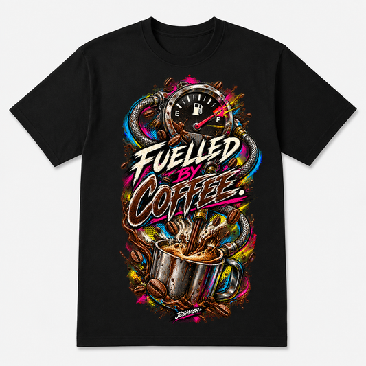 Fuelled by Coffee graphic T-shirt on black