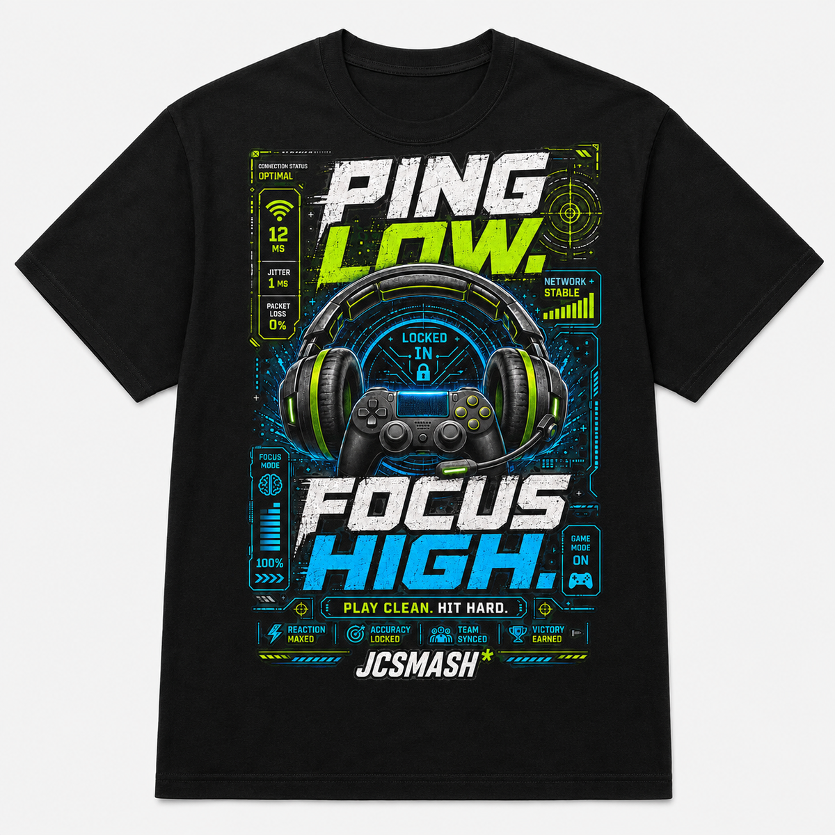 Gaming Command Center graphic T-shirt on black