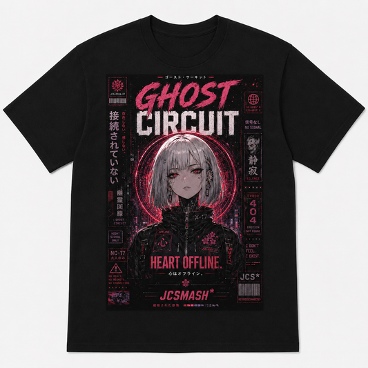 Ghost Circuit Heart Offline graphic T-shirt on black