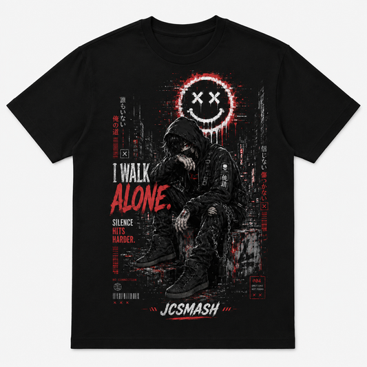 I Walk Alone anime graphic T-shirt on black