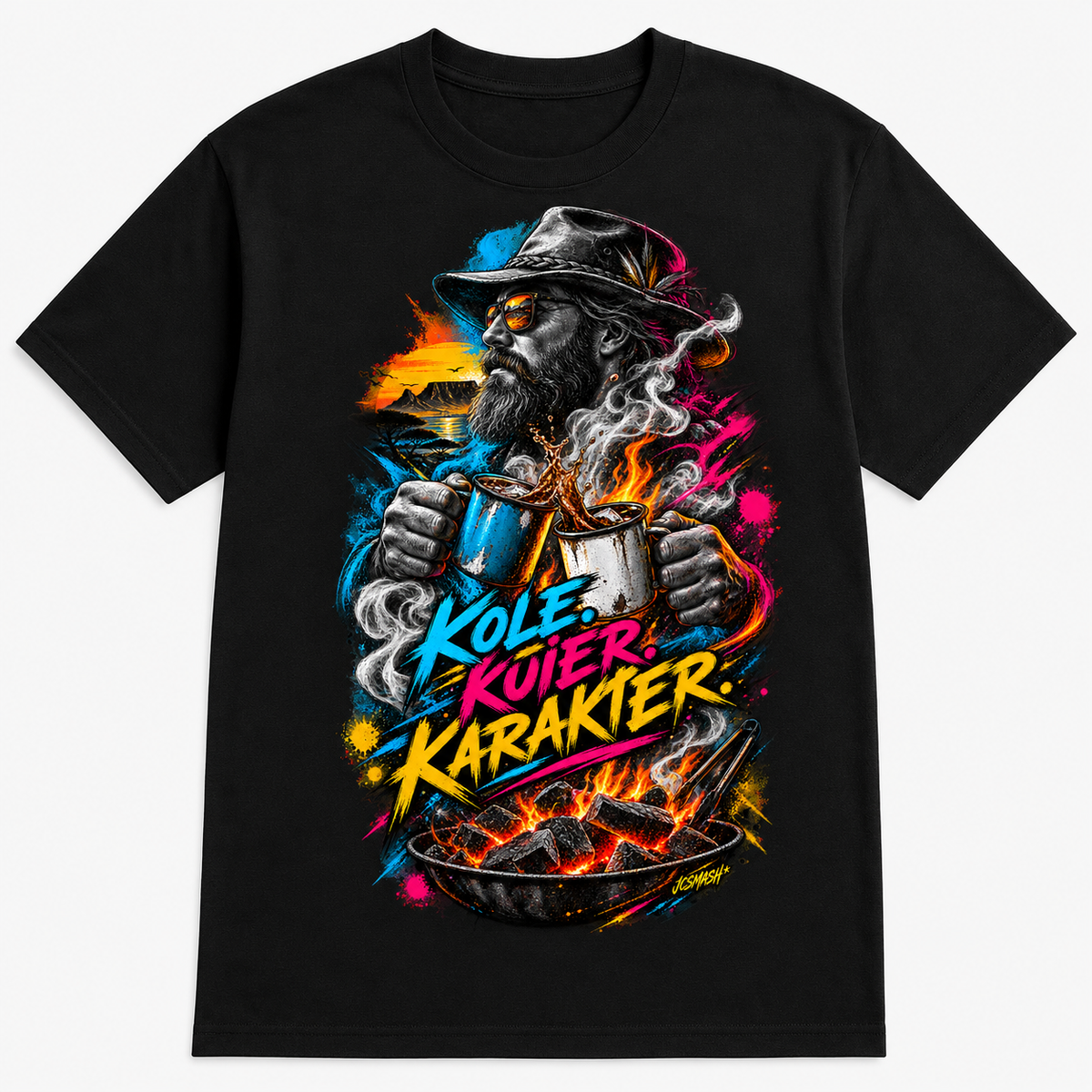 Kole. Kuier. Karakter graphic T-shirt on black