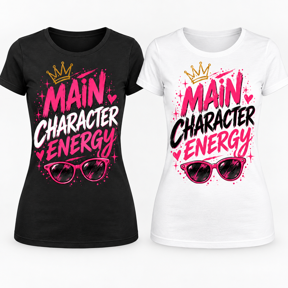 Main Character Energy black and white ladies T-shirt mockups