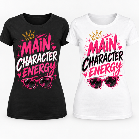 Main Character Energy black and white ladies T-shirt mockups