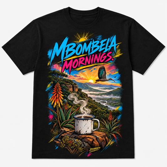 Mbombela Mornings graphic T-shirt on black