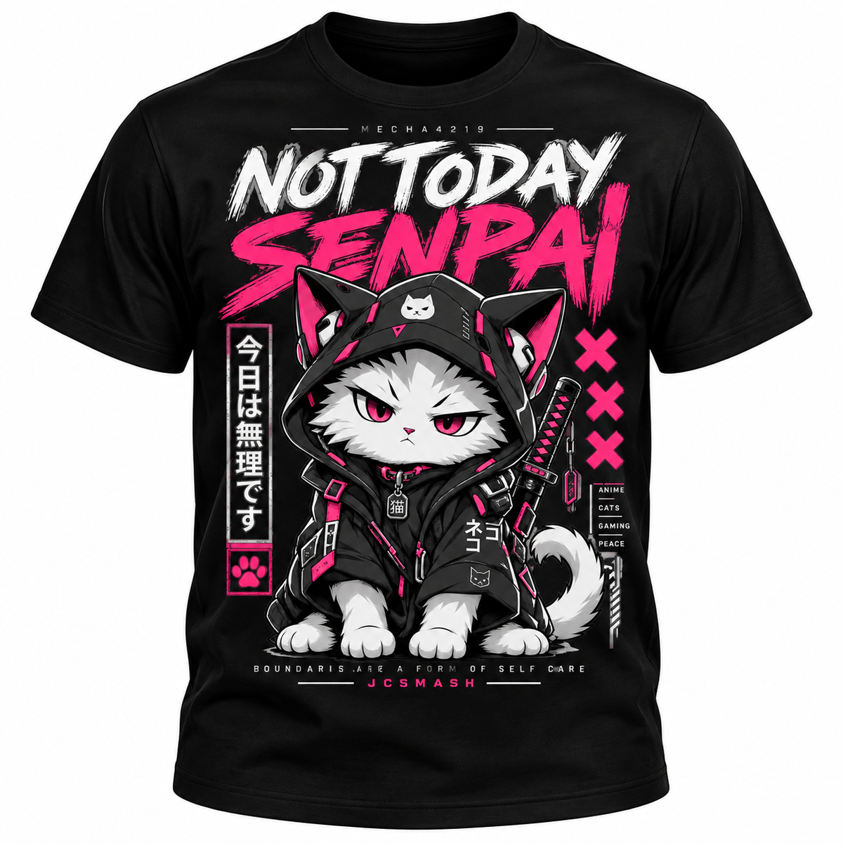 Mecha Neko Boundaries Mode black T-shirt mockup