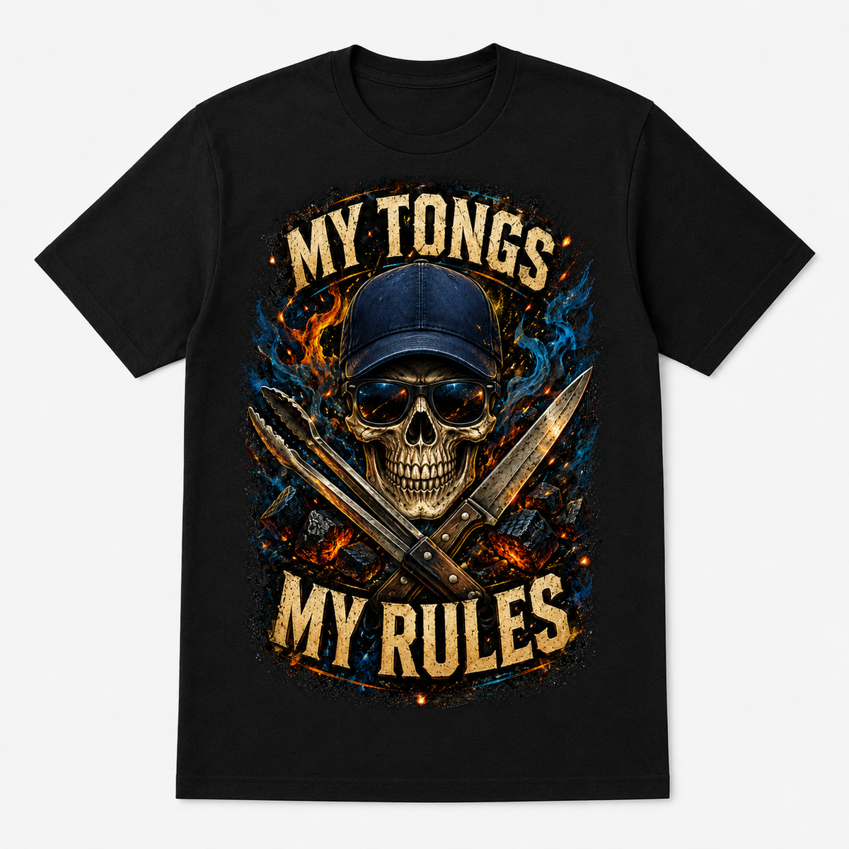 My Tongs. My Rules graphic T-shirt on black