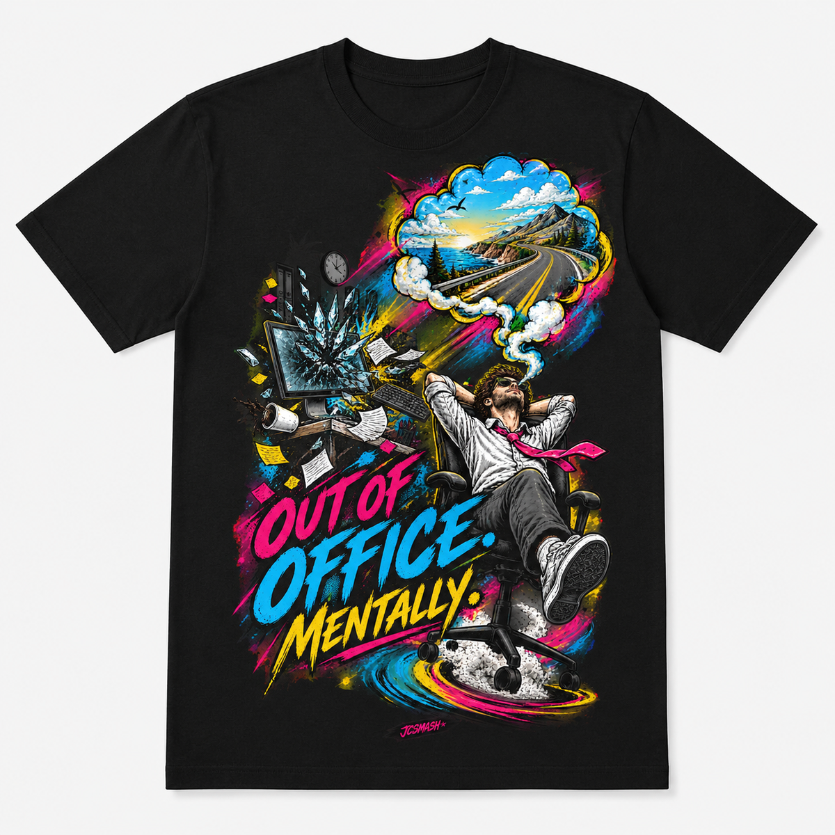 Out of Office. Mentally graphic T-shirt on black