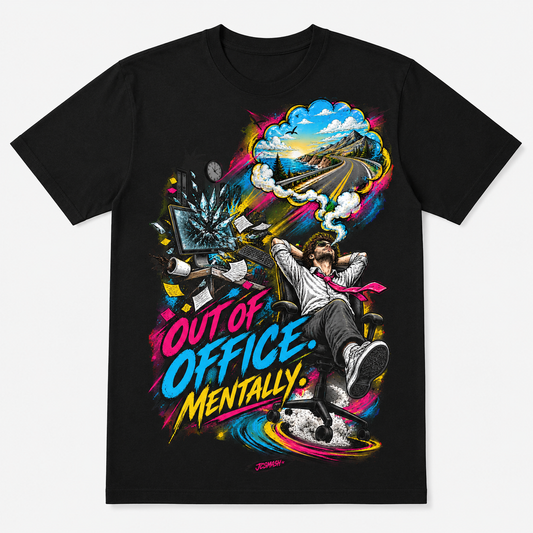 Out of Office. Mentally graphic T-shirt on black