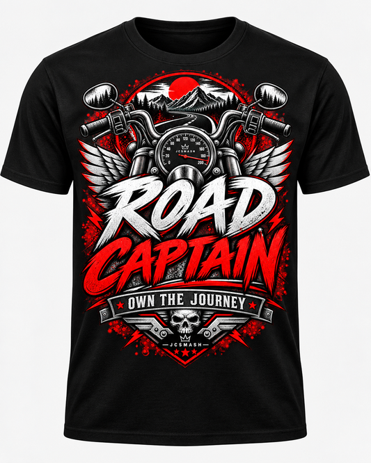 Road Captain black T-shirt mockup