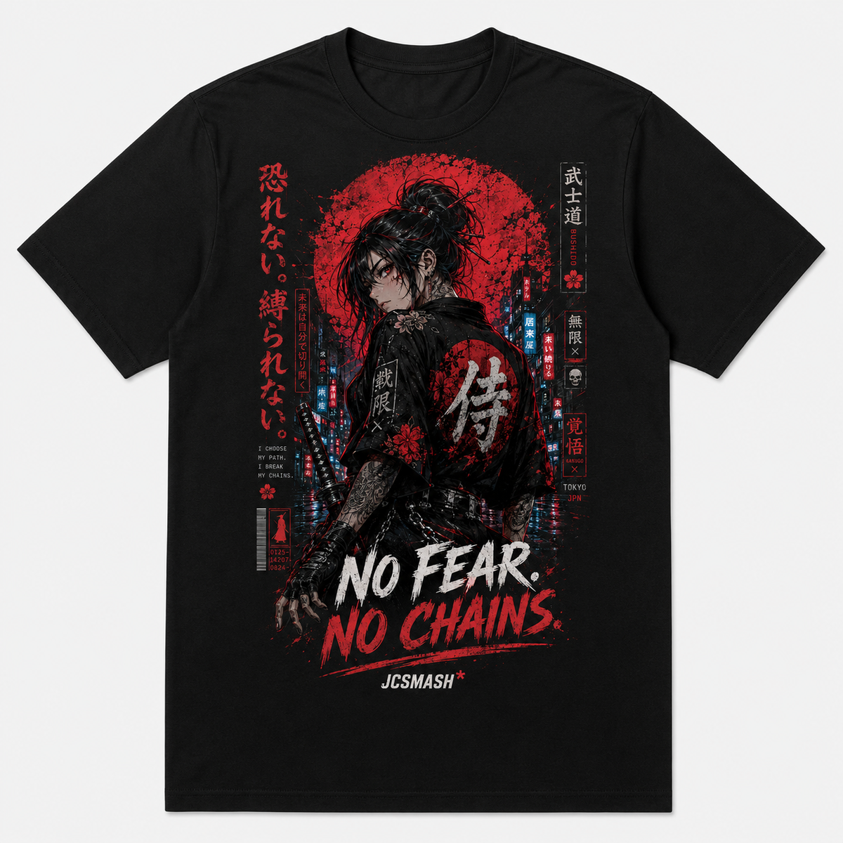 Samurai graphic T-shirt on black