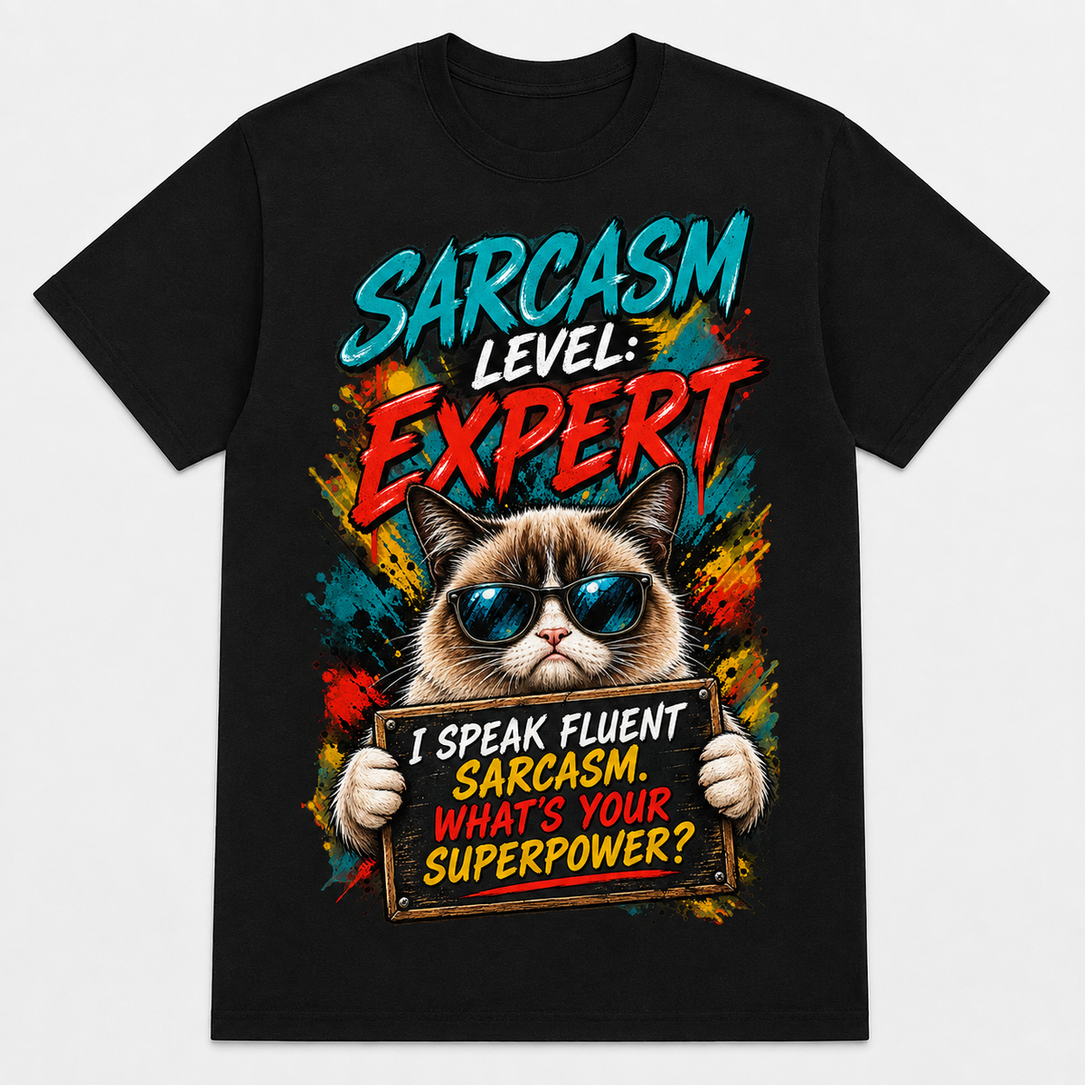 Sarcasm Level: Expert graphic T-shirt on black