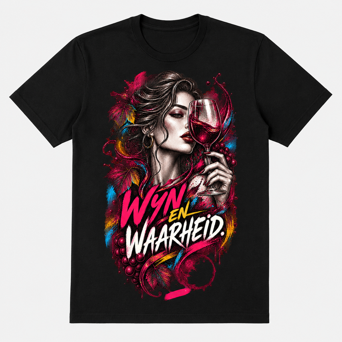 Wyn en Waarheid black graphic T-shirt on black