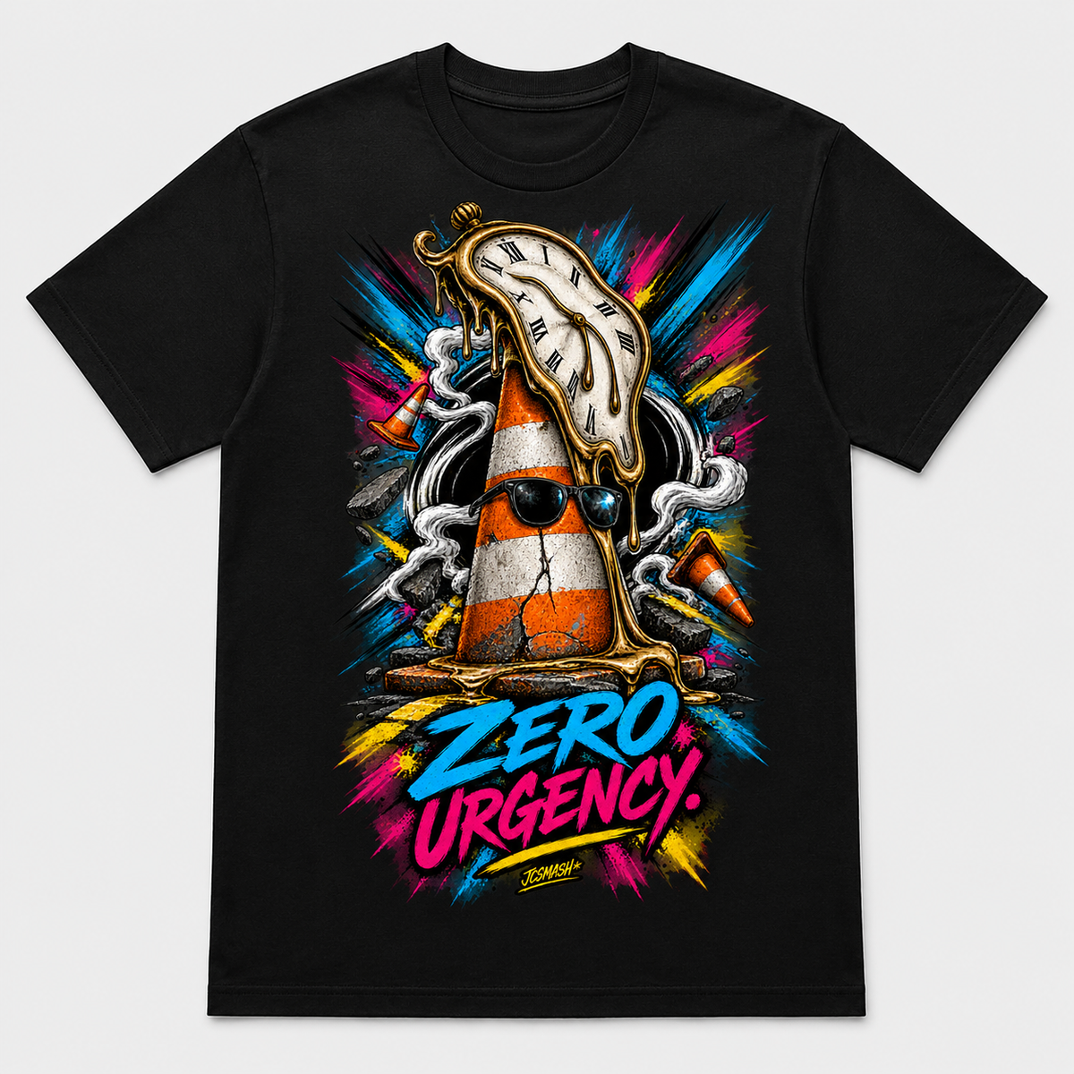 Zero urgency graphic T-shirt on black